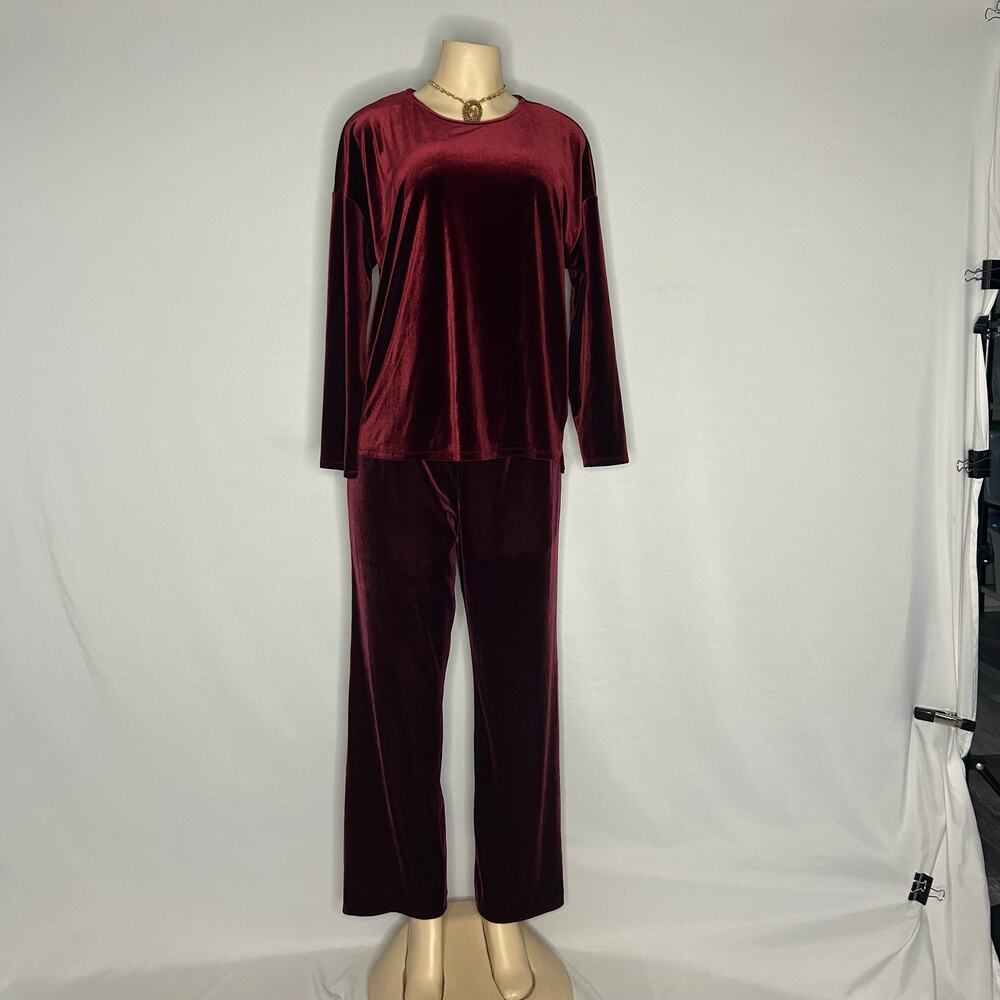 Burgundy Velvet Lounge Set Mixed Brands Top & Pants Size M/14 holiday
